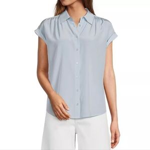 Samantha Collared Short Sleeve Button Front Blouse Size Medium